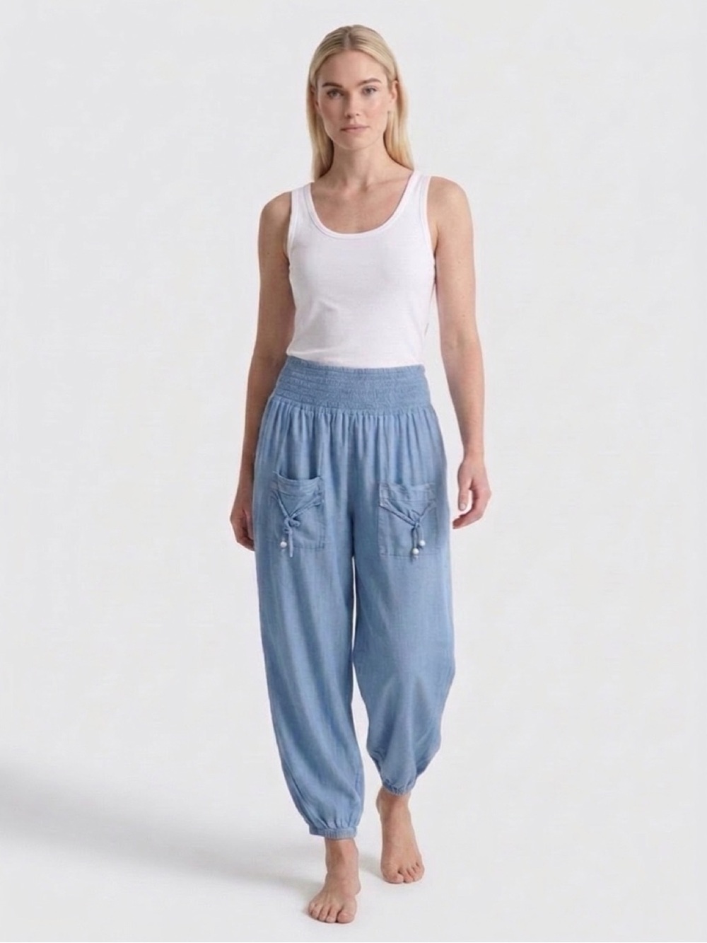 Blanco by Nature Azure Pants XXL Blue Smocked Boho Jogger
